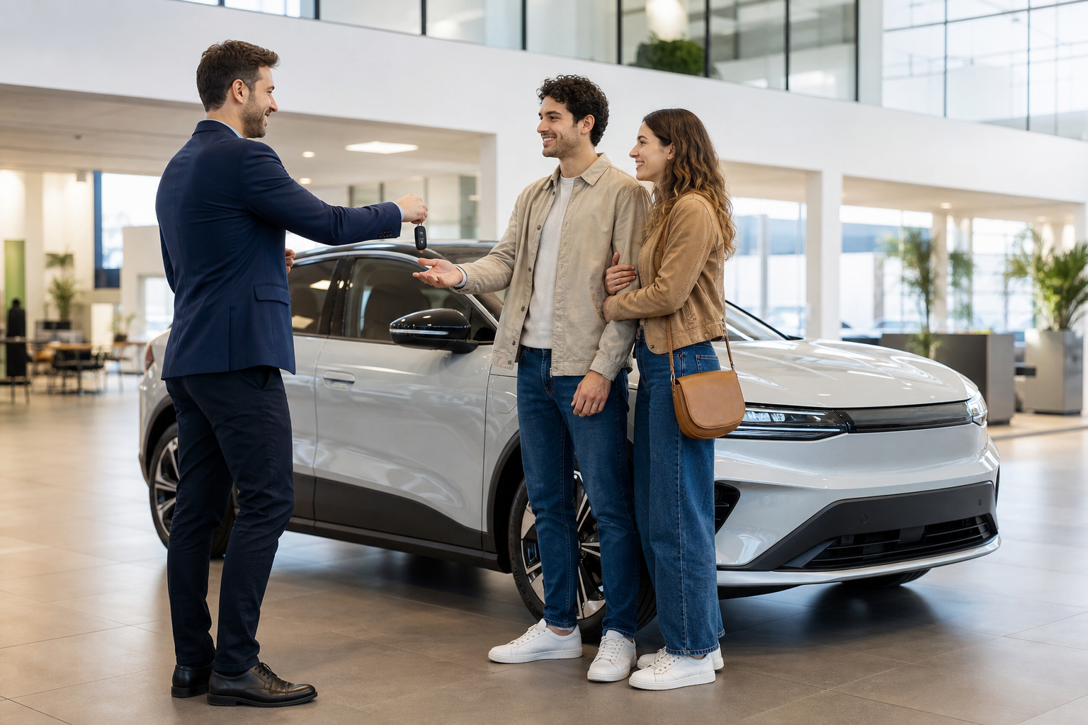 Personne récupérant les clés de sa nouvelle voiture financée par un crédit auto