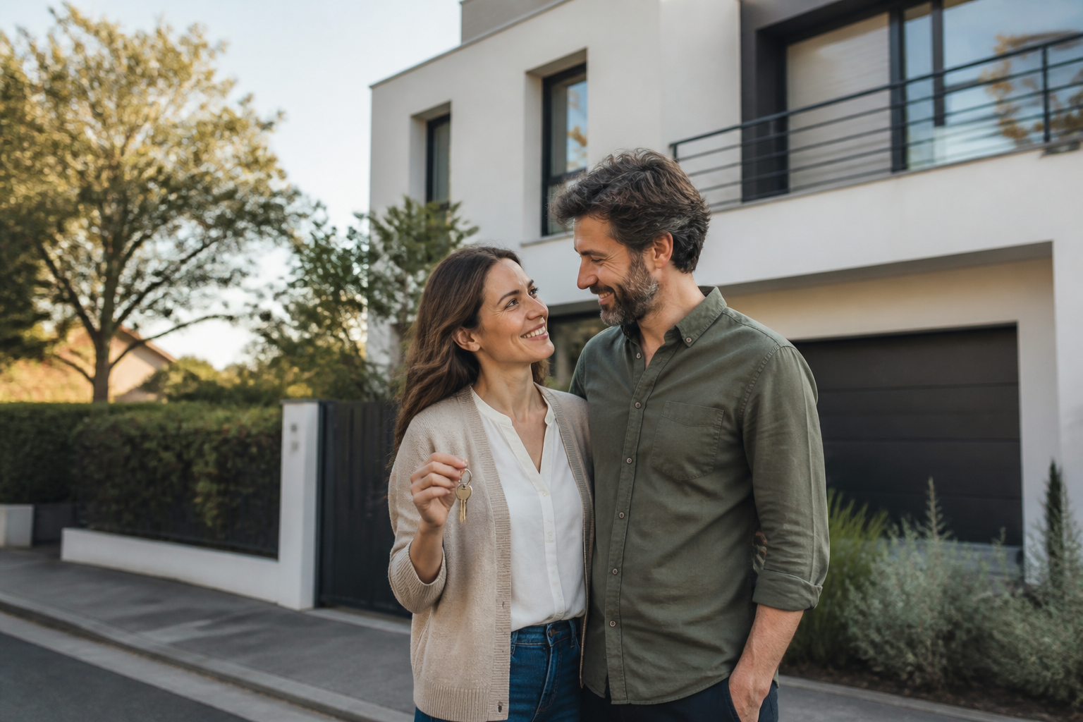 Couple recevant les clés de leur nouveau logement financé par un crédit immobilier